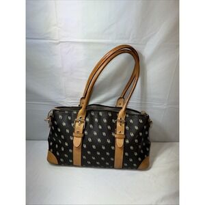 Dooney & Bourke Signature Satchel Black Tan Leather Purse 2000s VINTAGE